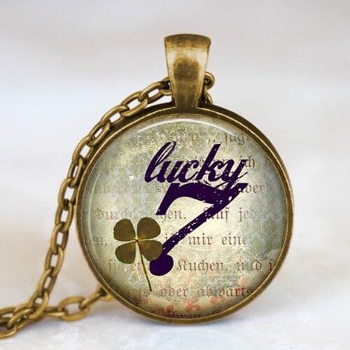 Lucky Seven pendant , Luck clover leaf necklace , good luck jewelry , lucky 7 necklace , clover necklace, saint patricks day