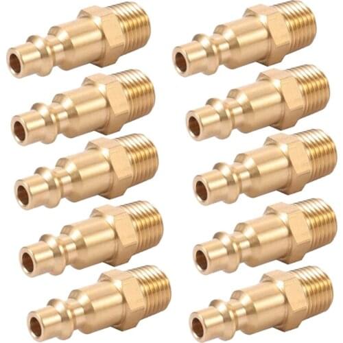 LBER Brass 1/4 Inch NPT Male Air Hose Quick Connect Adapter,Air Coupler Plug Kit,Air Compressor Fittings 10Pcs (Male NPT)