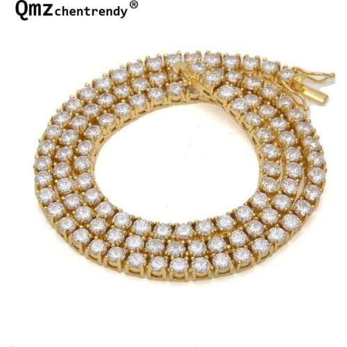 Hip hop Mens Copper Curb Cuban Chain Necklaces Iced Out Gold AAA CZ Tennis Ball 1 Row Necklace Luxury Box Clasp Drop Shipping