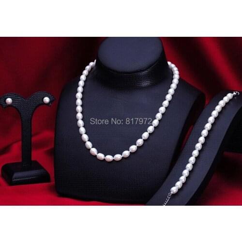 Woman Jewelry Gift Top Real Pearl 9-10mm AAA Natural Real Pearl Handmade Bracelet Necklace Earring Set Freshwater Pearl