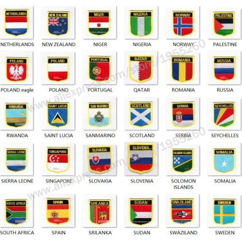 National Flag shield Embroidery Patch Badge All Over the World 6*7cm NETHERLANDS NEW ZEALAND NORWAY POLAND RUSSIA SCOTLAND