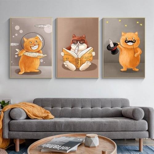 Wall Art Canvas Poster And Prints Animal Print funny Cartoon Cats Pictures for Nordic Painting for Living Room Home Decoration