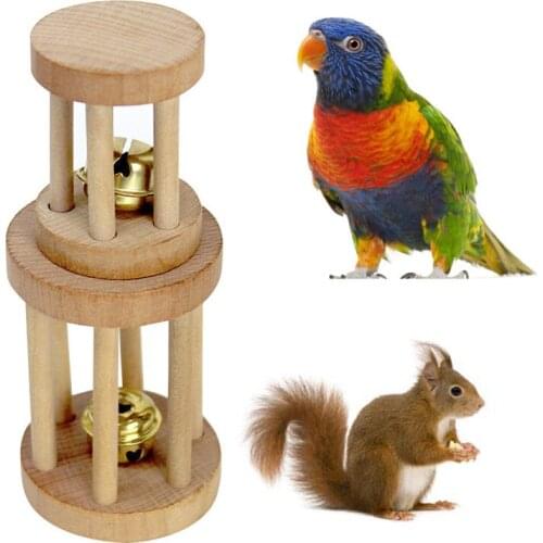 Natural Wood Dumbell Unicycle Bell Roller Chew Toys For Pet Rabbits Hamsters Rat