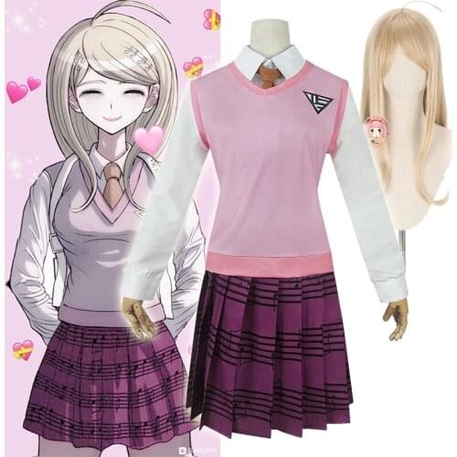 2021 New Danganronpa V3 COSPLAY Akamatsu kaede costume Womens uniform Anime Shirt / Vest / skirt / socks/Wigs JK school uniform