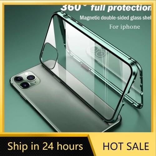 360 Metal Magnetic Adsorption Case For iPhone 12 11 Pro XS Max X XR Double-Sided Glass Case For iPhone 7 8 6 6s Plus XS SE Cover