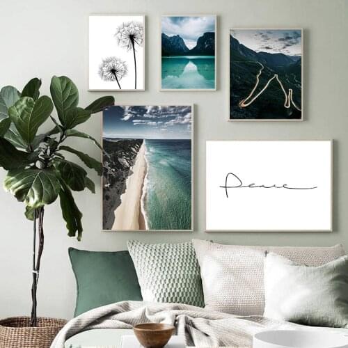 Dandelion Mountain Lake Reflection Picture Nature Scandinavian Poster Nordic Decoration Landscape Print Wall Art Canvas Painting