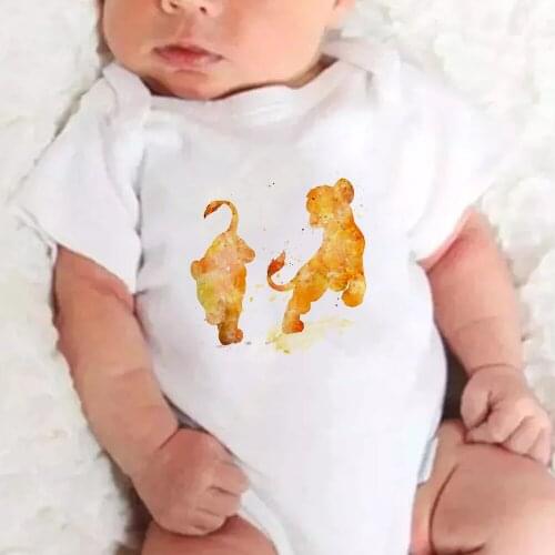 0-24M Disney The Lion King Simba and Nala Print Infant Bodysuits Girl Boy Baby Romper Summer Casual Harajuku Newborn Clothes