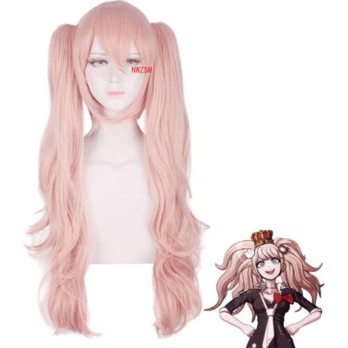 Anime Danganronpa Enoshima Junko Women Pink Long Curly Ponytails Wig Cosplay Costume Dangan Ronpa Heat Resistant Hair Wigs