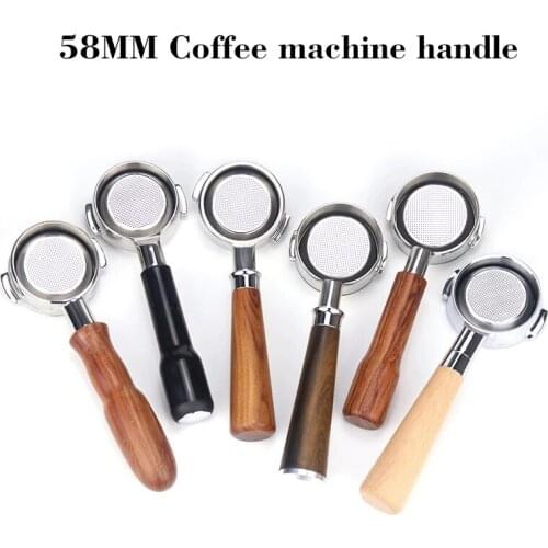58MM Stainless Steel Double Ear Coffee Machine Handle Bottomless Filter Portafilter Universal Wooden E61 Espresso Coffee Tools 4