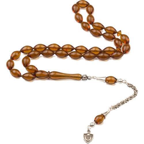 Barley Cut Bakalite Rosary (Tasbih) with Silver Crescent Star Tassel