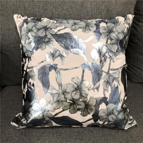 Pink Floral Foil Printing Square Faux Suede Cushion Case Throw Pillowcase