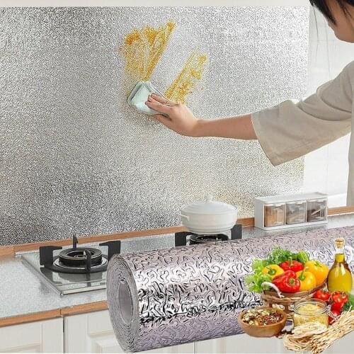 5m Self Adhesive Wallpaper Decor Film Vinyl Waterproof Oil-proof Kitchen Wall Sticker Foil Gas Stove Cabinet Contact Wallpaper