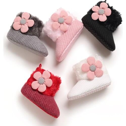 2020 Baby First Walkers Baby Toddler Winter Warm Soft Knitted Flowers Boots Girl Boy Snow Booties Crib Warm Shoes 0-18M
