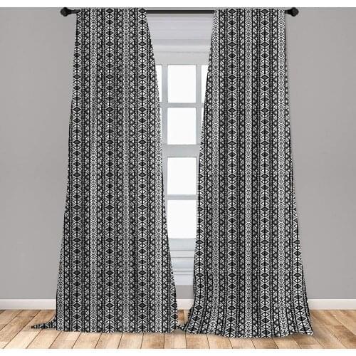 Grey Black Retro Curtains Boho Pattern in Black and White with Western Native Effects Window Treatments for Living Room Bedroom