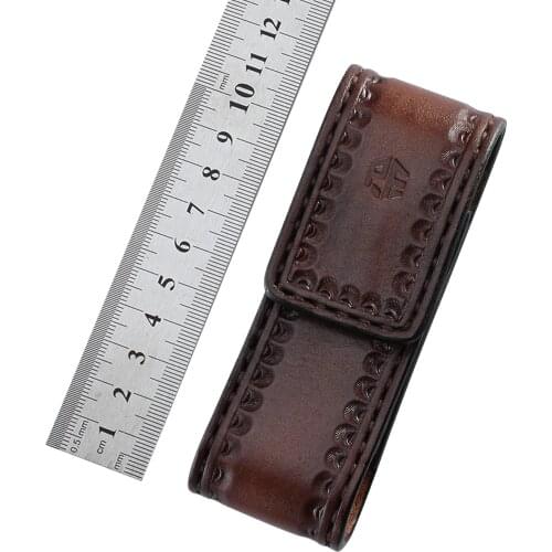 Outdoor EDC folding knife brown with buckle protective holster camping hunting real cow leather small tools storage bag