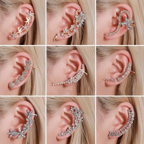 SOHOT Alloy Inlay Crystal Butterfly Flower Star Rhinestone Earrings Clip Stud Earhook Female OL Jewelry Gift Chic Wedding Party