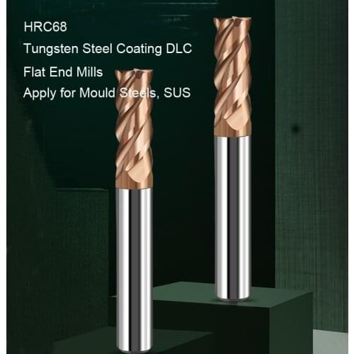 HRC68 Solid Carbide End mills 4 Flute Tungsten Steel Coating DLC Milling Slotting Profiling Face Mill Cutter For Mold Steel SUS