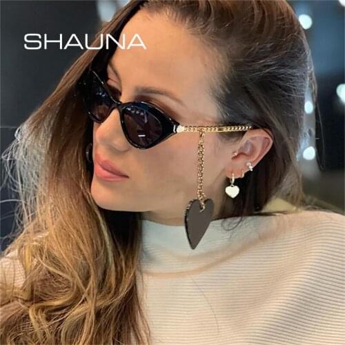 SHAUNA Retro Small Cat Eye Sunglasses Women Fashion Chain Decoration Brand Designer Men Trending Leopard Champagne Sun Glasses