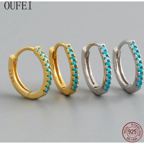 Small Hoop Earring For Women 925 Sterling Silver Earrings Blue Pine Zircon Round Charm Fashion Fine Earrings Fine Jewelry