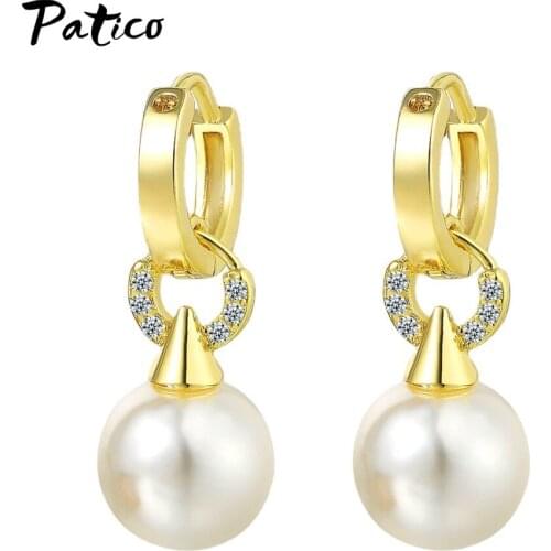 925 Sterling Silver Cute Crystal Pearl Drop Earrings For Women Girls Wedding 2021 Trendy Luxury Jewelry Wholesale