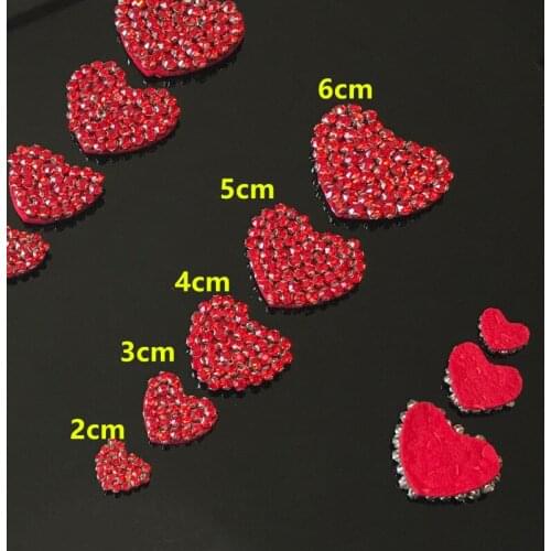 10pcs Sew On Red Heart Patch Crystal Beaded Hearts Applique Bling Rhinestone Patches For Clothing Shoe Parches DIY