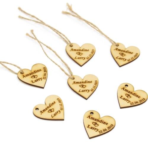 100Pcs Personalized Engraved Wedding Wooden Wine Charm Custom Wood Label Tags Heart Gifts Tags Rustic Bridal Shower Favor Tags