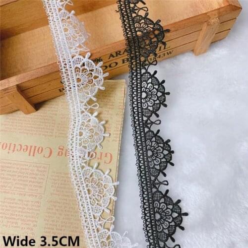 3.5CM Wide White Black Cotton Embroidered Guipure Water Soluble Lace Fabric Fringe Ribbon Edge Trim Dress Appliques Sewing Decor