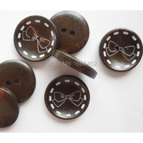 50pcs/lot 20mm Laser marking Knotbow paint wood buttons,Sewing wooden buttons garments accessory wholesale C-2