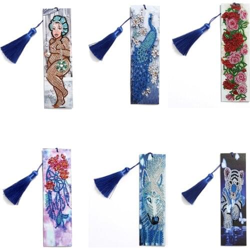 5D Diamond Painting Bookmark 5D DIY Special Shaped Diamond Art Mosaic Leather Tassel Book Marks Diamond Embroidery Cross Stitch