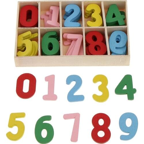 60 Pcs Colorful Mini Wood 0-9 Arabic Number Embellishment With Wood Storage Tray For Kids Educational Toys Games for DIY Crafts