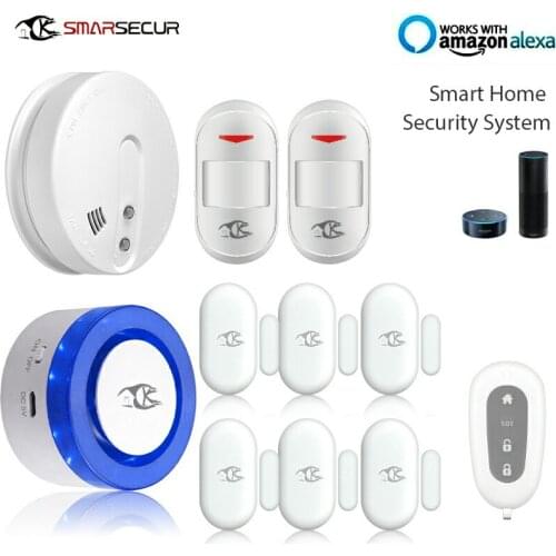 Wireless WIFI Smart Home Security Alarm System With Smoke Sensor PIR Detector WIFI Siren Door Contact
