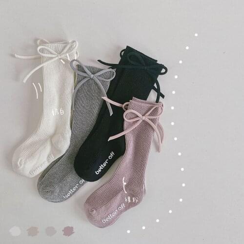 Girl Childrens Socks Warm Bow Childrens Socks Autumn and Winter Cotton Non Slip Socks Medium Tube Solid Fashion Casual Cute
