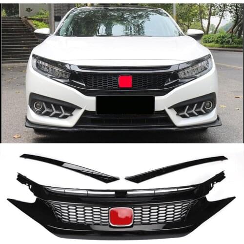 FOR HONDA CIVIC 10TH 2016 2017 2018 BLACK RS STYLE FRONT HOOD GRILLE + EYE LID