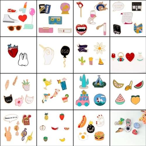 Cartoon animal alloy Enamel Brooch Set car heart cat flower fruits shoes label pins jewelry gifts for women gathering brooches