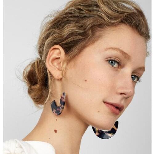 Retro Geometric Leopard Print Tortoiseshell Acrylic Acetate Plate U-shaped Drop Earrings Personality Exaggerated Earrings Women