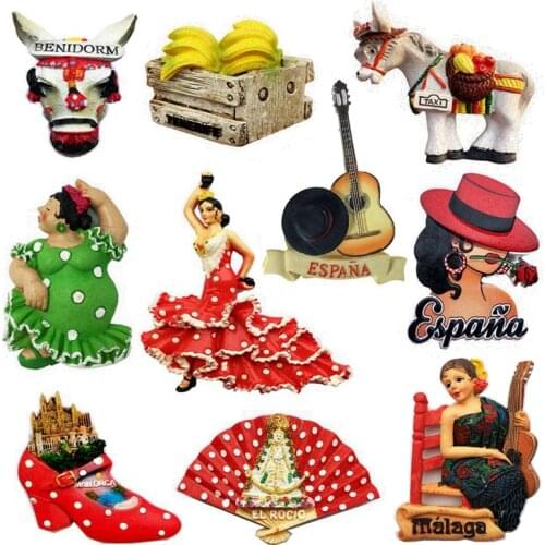 Hot Sale Spain Girl Guitar Asturian Mijas Donkey, Tenerife 3D Fridge Magnets Tourism Souvenirs Refrigerator Magnetic Stickers