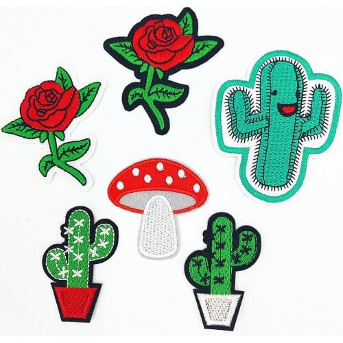 Mushroom Cactus Flower Patch Clothing Embroidery Iron on Applique for Kids Bags Dress Clothes Cheap Patches Clothing Applique