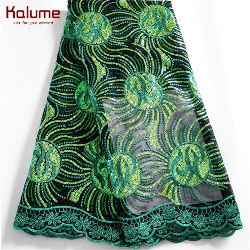 Kalume Latest Green Net Lace Fabric 2021 African Tulle Lace Fabric Sequins Nigerian Net Lace Fabric For Party Diy Dress H2515