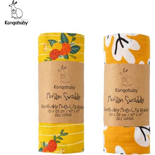 Kangobaby #My Soft life# Brightly Colorful Flower And Leaf 2pcs Set Muslin Swaddle Blanket
