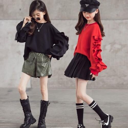 Black Red Big Girls Tops Family Sweatshirt New 2021 Fashion Autumn Shirt Baby Teen Kids Clothes Long Sleeve Hoodies With Zipper