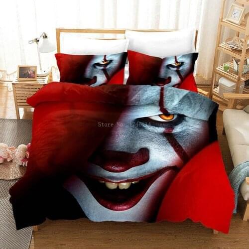 Stephen Kings It 3D Horror Movie Clown Series Bedding Set Duvet Cover Pillowcases Bedlinen Bedclothes Twin Full Queen King Size