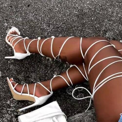 Summer Sexy High Heels Women Ankle Cross Strap Sandals Shoes Female Ladies Pointed Peep Toe Dress Party Latest Fashion Pumps