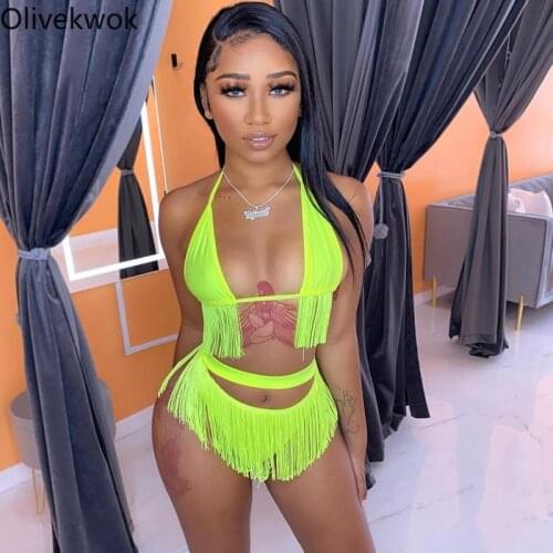 Olivekwok 2021 Summer Women Swimsuits Taser Bikini Two-piece Swimsuit Fashion Sexy Solid Leisure Tracksuits