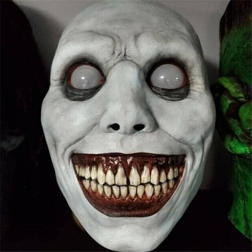 Halloween Horror Mask White Green Eyed Demon Smile Mask Cosplay Exorcist Butcher Spooky Demon Face Fashion Mask