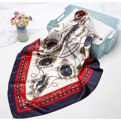 Fashion Kerchief Head Scarf For Women Carriage Print Silk Satin Hijab Scarfs 90*90cm Square Neckerchief Scarves For Ladies 2019
