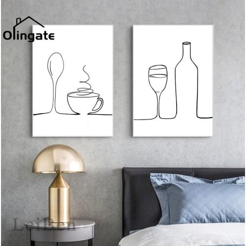Nordic Style Line Knife and Fork Coffee Red Wine Wall Art Printed Poster Modular Pictures for Kitchen Room Home Decoration