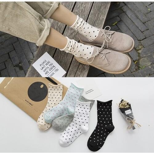 College Style Dot Print Womens Socks Japanese Kawaii Cute Socks Korean Fashion Harajuku Retro Vintage Streetwear Long Socks