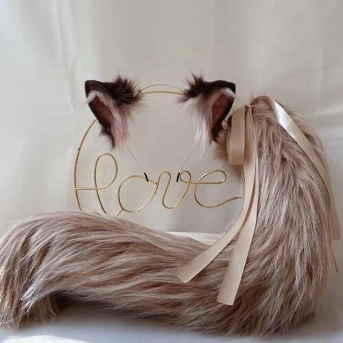 New Ragdoll Brown Cat Ears Hair Hoop Tail Set Hand Made Work For KC Cosplay Party Game Costume Accessories Custom Made NEW