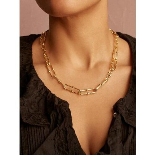 2020 New Brand Copper Chain Chokers Necklaces Vintage U chain Statement Necklace Pendant for Women Colliers Chunky Jewelry