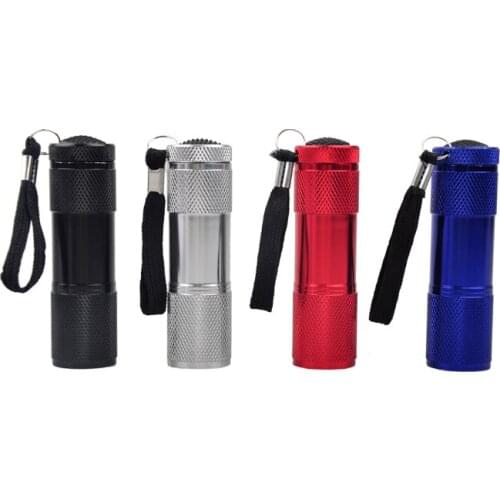 Aluminum Alloy Portable UV Flashlight Violet Light 9 LED 30LM Torch Light Lamp Mini Flashlight 4 Color